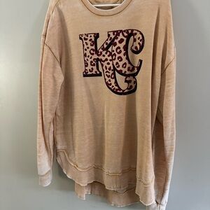 Vintage Washed Mustard Yellow KC Sweatshirt with Red Leopard Print